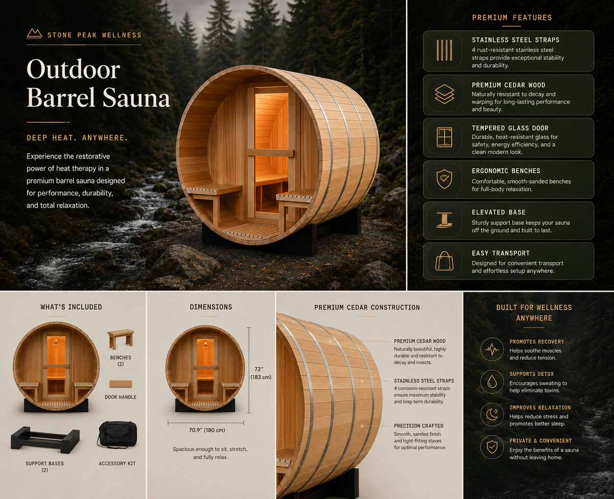 Stone Peak™ Scandinavian Naked Barrel Sauna